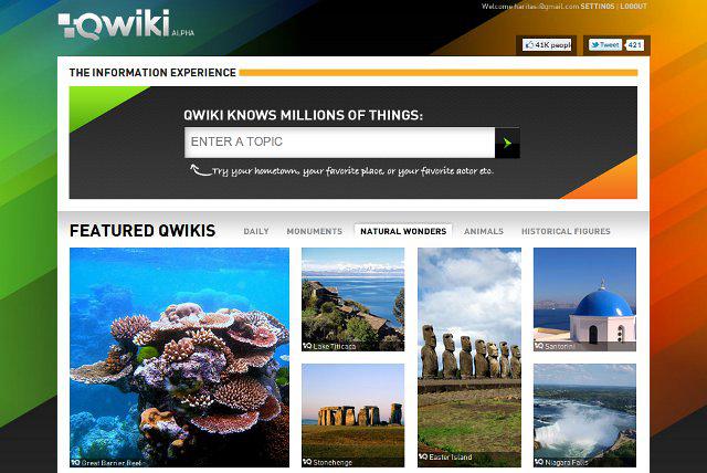 Qwiki front page